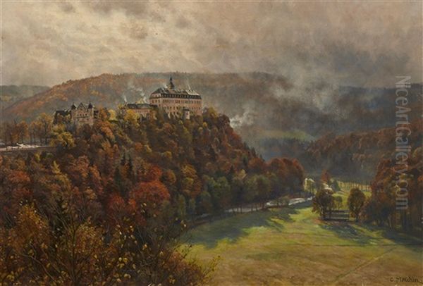 The Castle Schwarzburg In Thuringia Oil Painting by Karl Malchin