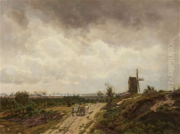 Summer Scene With A Mill And A View Of Schwerin Oil Painting by Karl Malchin