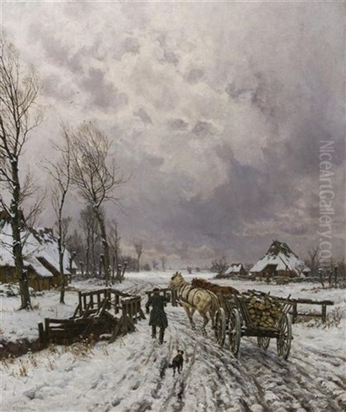 Horses Carting The Lumber; Mecklenburg, Germany Oil Painting by Karl Malchin
