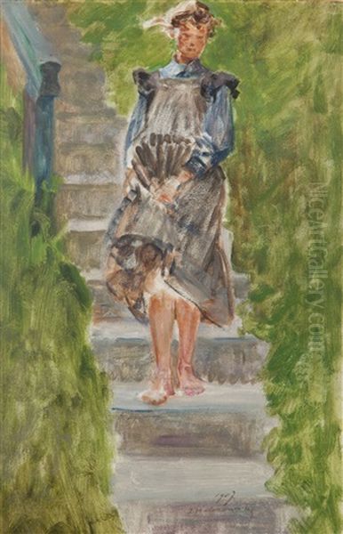 Daughter Of Artist Julia On The Steps To The Family Villa On The Salwator Hill Oil Painting by Jacek Malczewski