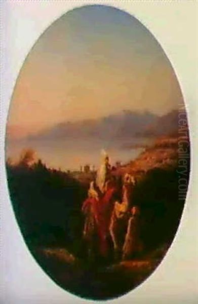 Jeune Femme Montant Un Chameau, Sur                         Les Hauteurs De Beyrouth Oil Painting by Romain Eugene van Maldeghem