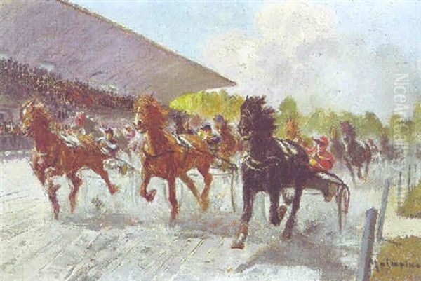 Course De Trot: Devant Les Tribunes Oil Painting by Louis Ferdinand Malespina