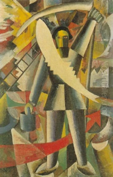 Haycutter With Scythe Oil Painting by Kasimir Sevrinovitch Malevich