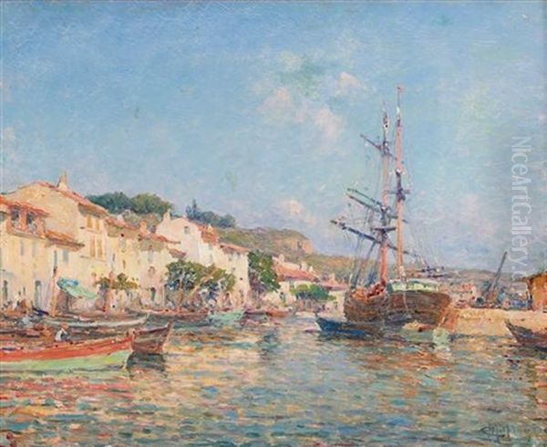 Boats In Port Oil Painting by Charles Malfroy