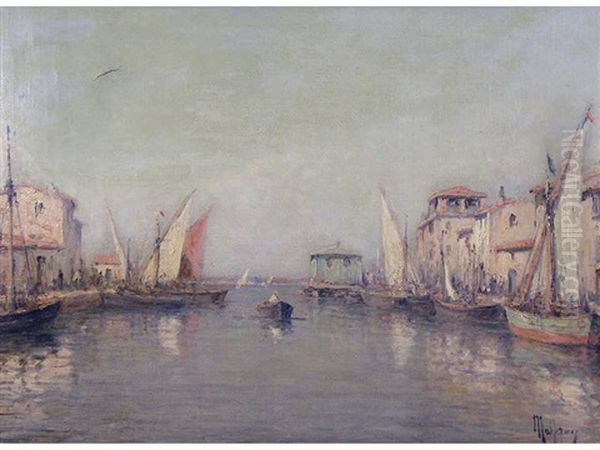 Boats In The Harbour Oil Painting by Charles Malfroy