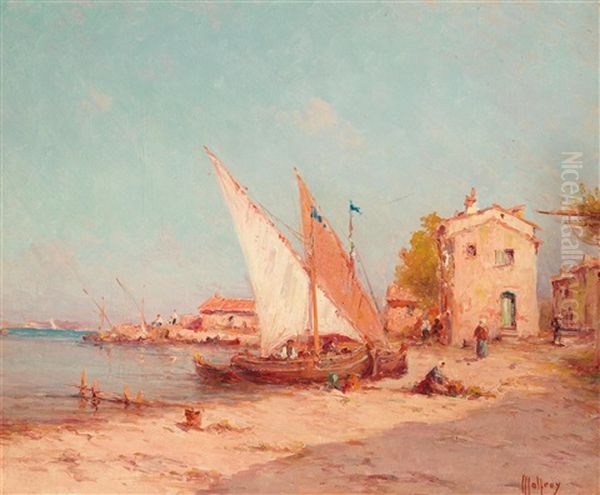 Fischerhafen In Einem Sudfranzosischen Stadtchen Oil Painting by Henri Malfroy-Savigny