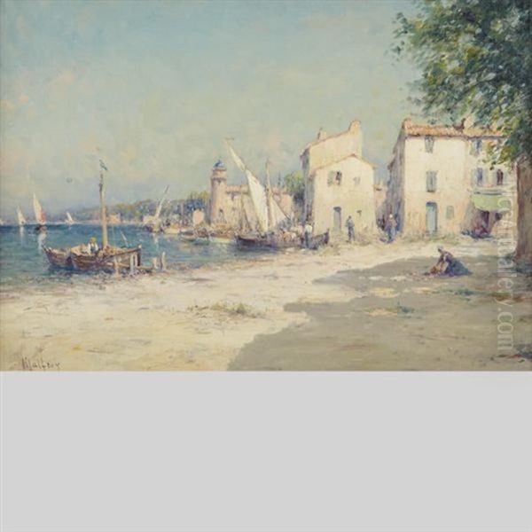 Vue D'un Port Mediterranean Oil Painting by Henri Malfroy-Savigny