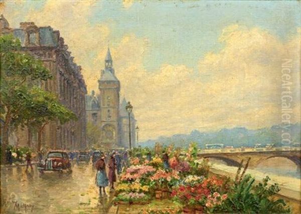 Le Marche Aux Fleurs Oil Painting by Henri Malfroy-Savigny