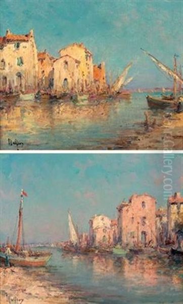 Ports Mediterraneens (2 Works) Oil Painting by Henri Malfroy-Savigny