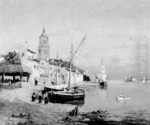 Effet De Soleil Sur Le Port De Martigues Oil Painting by Henri Malfroy-Savigny