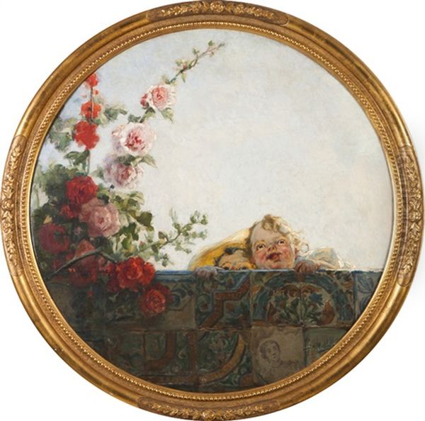 Criancas Espreitando Oil Painting by Jose Vital Branco Malhoa