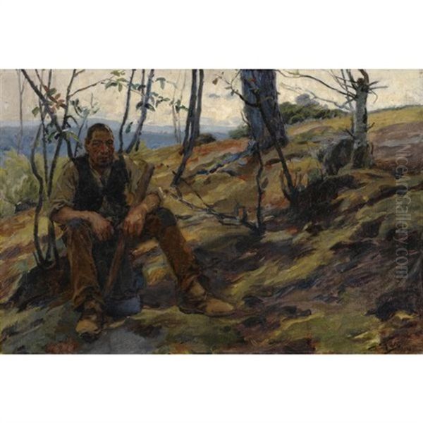O Lenhador (the Woodcutter) Oil Painting by Jose Vital Branco Malhoa