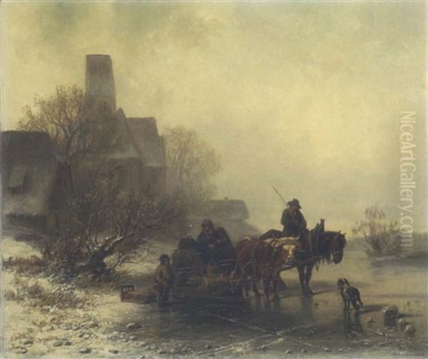 Winterlandschaft: Bauer Mit Fuhrwerk Auf Dem Eis Oil Painting by Christian Friedrich Mali