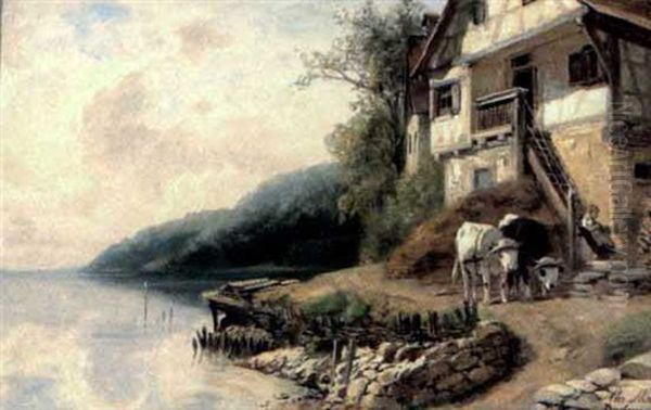 Idyll Am See Oil Painting by Christian Friedrich Mali