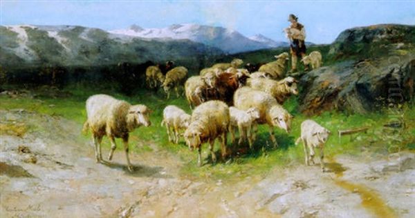 Heimkehr Der Schafherde Oil Painting by Christian Friedrich Mali