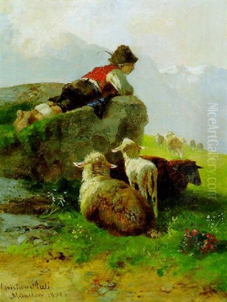 Hirtenjunge Mit Schafen Oil Painting by Christian Friedrich Mali