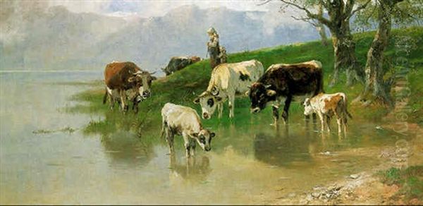 Minding The Herd Oil Painting by Christian Friedrich Mali