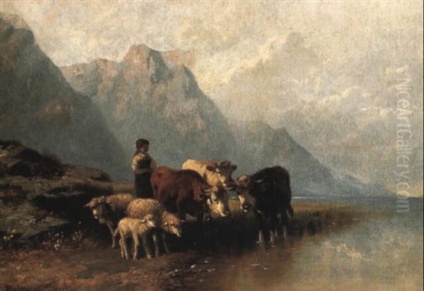 Tranke Am Bergsee Oil Painting by Christian Friedrich Mali