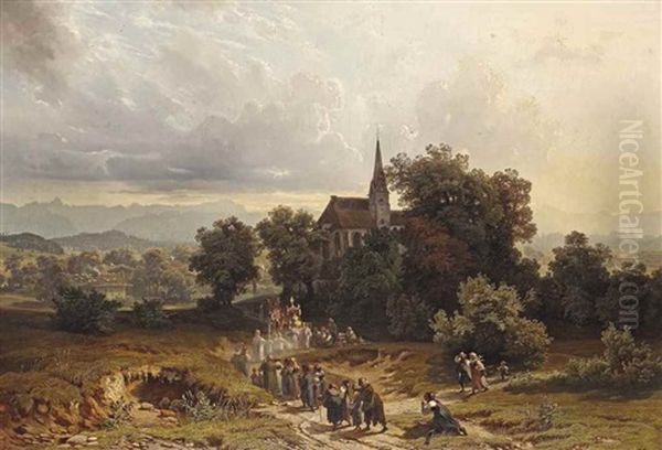 A Procession In Oberbayern Oil Painting by Jan (Johann Cornelius) Mali
