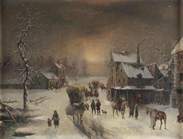Winterliche Dorfstrase Mit Blick In Eine Schmiede Oil Painting by Louis Claude Mallebranche