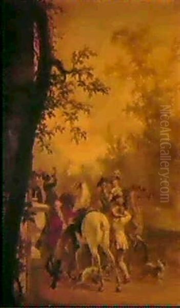 A Hunting Party Departing Oil Painting by Gerrit Malleyn