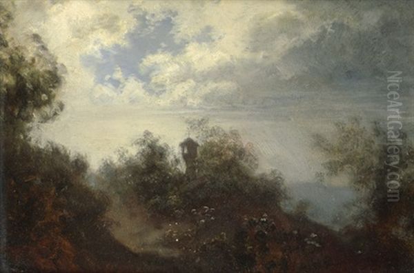 Landschaft Mit Marterl Bei Aufziehendem Wetter Oil Painting by Ferdinand Mallitsch
