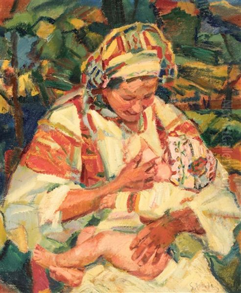 Mutter Mit Kind Oil Painting by Gustav Mally