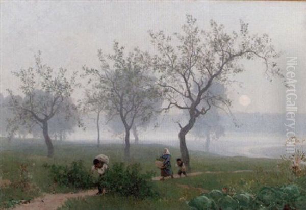 Pa Hemvag I Kvallningen Oil Painting by August Malmstroem