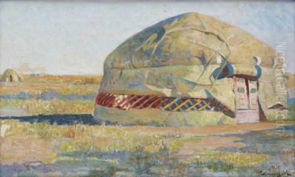 Nomadic Tents In A Landscape Oil Painting by Grigorij Maltsev