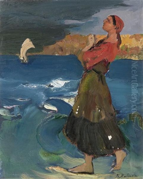 Frau Am Meer Oil Painting by Filip Malyavin