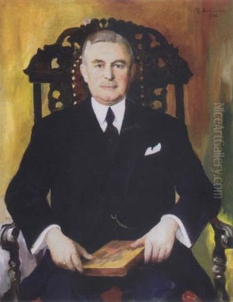 Portrait Of A Seated Gentleman With Book Oil Painting by Filip Malyavin