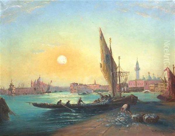 Blick Vom Riva Schiavoni Auf Den Dogenpalast, Die Dogana Und Die Kirche Santa Maria Della Salute In Venedig Oil Painting by Vincent Manago