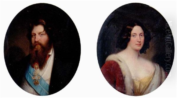 Portrait Of A Gentleman Wearing A Badge Of The Order Of The Golden Fleece And A Pale Blue Marine Order Sash Oil Painting by Horace De Manara