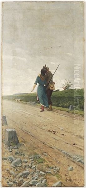 Il Ritorno Dalla Caccia Oil Painting by Ugo Manaresi