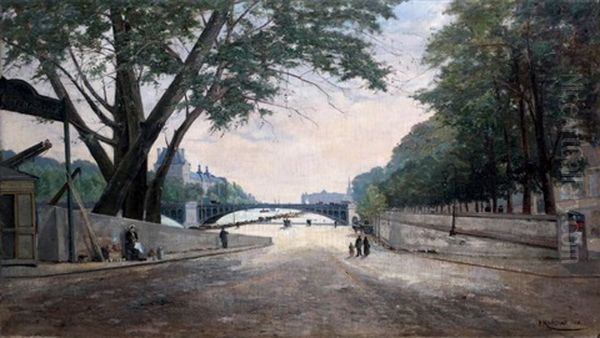 Le Pont De Solferino, Le Pavillon De Flore, Le Louvre, Vus Depuis La Rive Gauche Oil Painting by Georges Paul Manceau