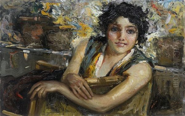 Figura Di Fanciulla Oil Painting by Antonio Mancini