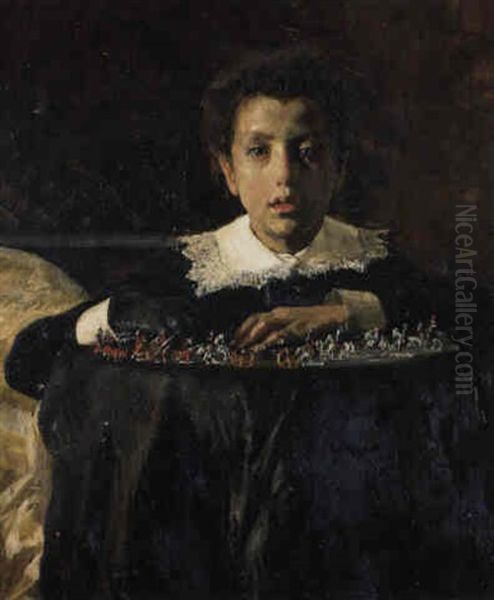 Un Fanciullo Con Soldatini Di Piombo Oil Painting by Antonio Mancini