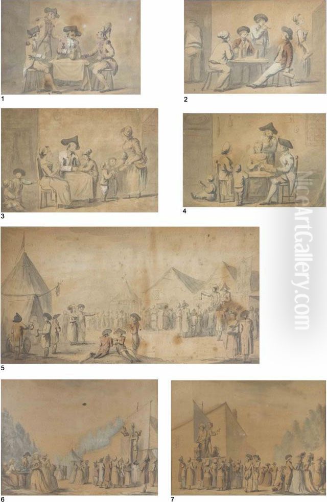 Scene D'interno E Di Teatro Ambulante Oil Painting by Etienne Bericourt