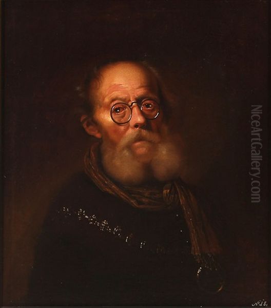 An Old Man Wearing Spectacles. An Allegorical Representation Of The Sight (or Workshop, 17th C.) Oil Painting by Karel van Mander III