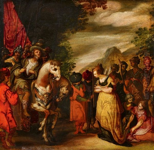 Jephthah And His Daughter Oil Painting by Karel Van Mander