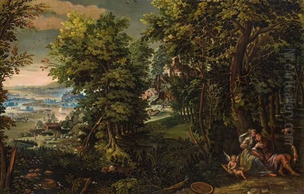 Forest Landscape With Venus And Adonis Oil Painting by Karel Van Mander