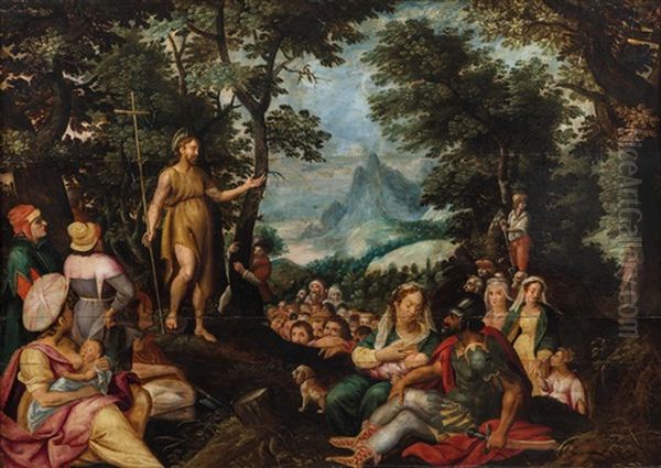 Die Predigt Johannes Des Taufers In Landschaft Oil Painting by Karel Van Mander