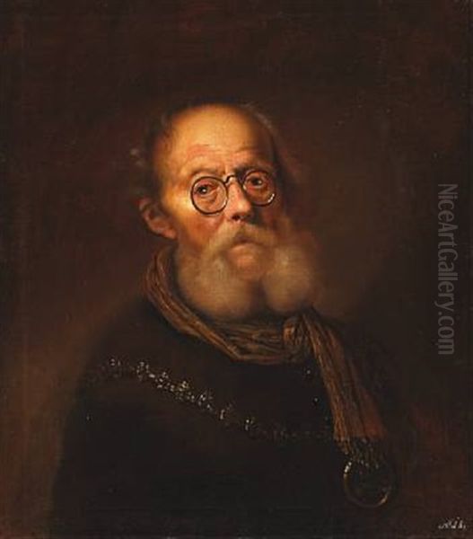 An Old Man Wearing Spectacles Oil Painting by Karel Van Mander