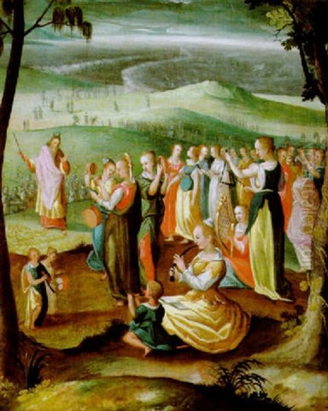 Moses Und Musizierende Jungfrauen (?) Oil Painting by Karel Van Mander