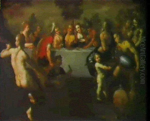Et Bacchanal Med Guderne Omkring Et Bord I Det Fri Oil Painting by Karel Van Mander