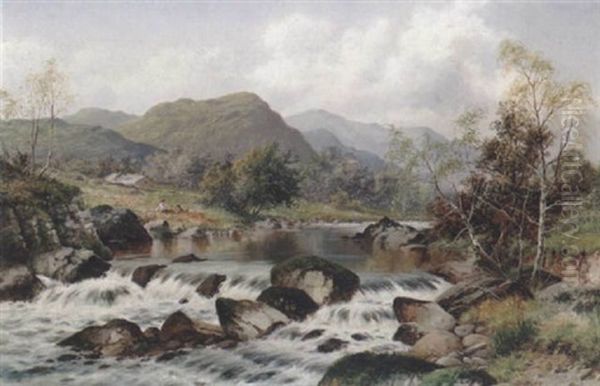 Children By A River Oil Painting by William Henry Mander