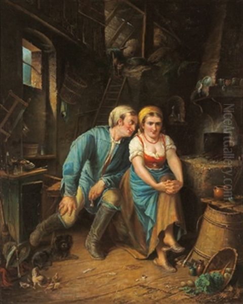 Kucheninterieur Mit Verliebtem Paar Oil Painting by Guido Manes