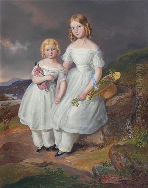 Portrait Of Franziska Countess Kolowrat-krakowsky And Seraphine Countess Kolowrat Krakowsky Oil Painting by Manes, Josef