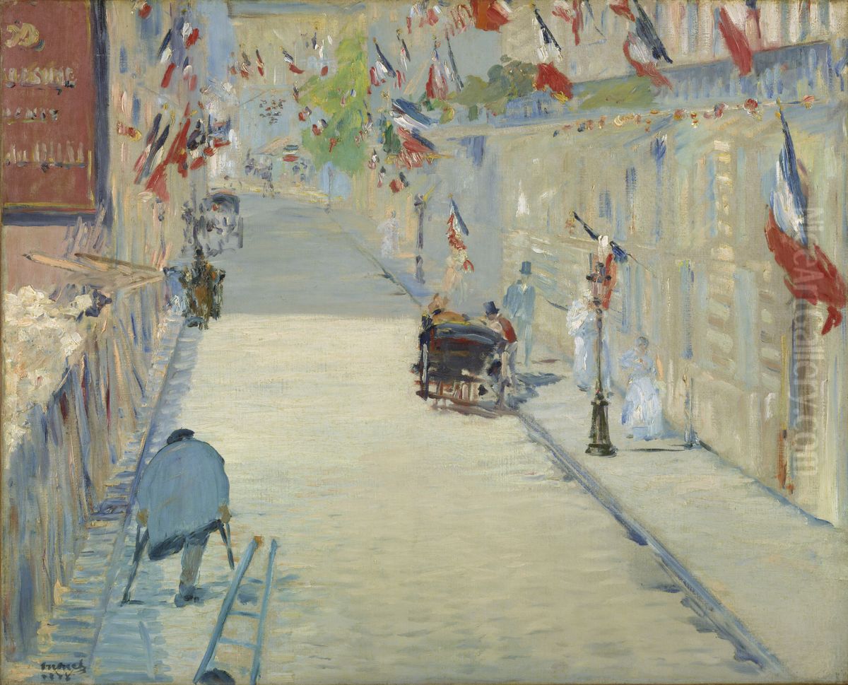 La Rue Mosnier Aux Drapeaux Oil Painting by Edouard Manet