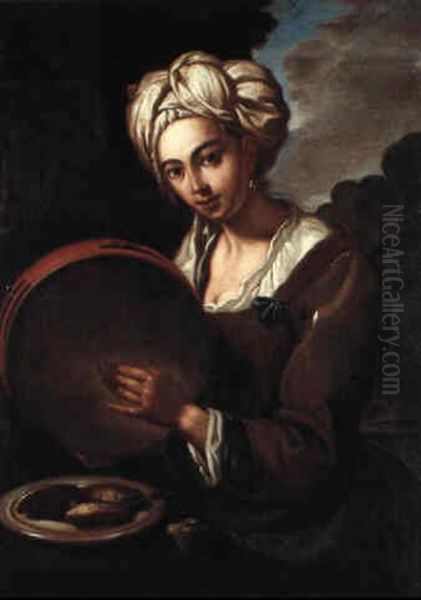 Ung Pige Med En Tambourin Oil Painting by Bartolomeo Manfredi